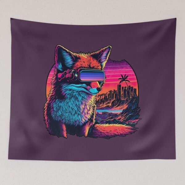 Item preview, Retro Futuristic Synthwave Fox designed and sold by Mythic-Dream.