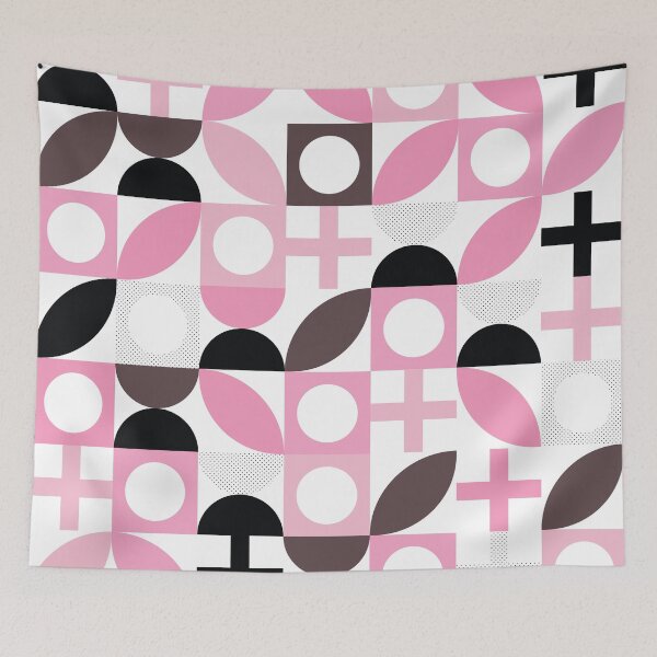 Item preview, Bauhaus Pattern 5 pink, brown black and shapes pattern designed and sold by LD ART.