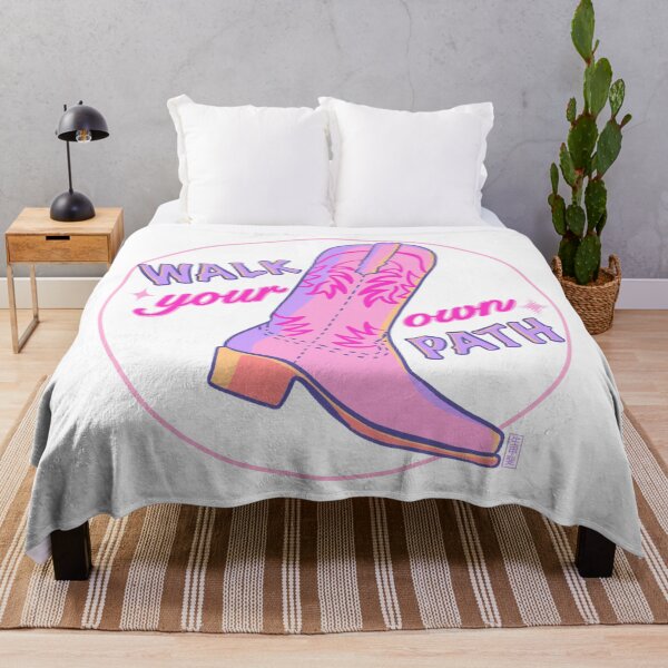 Item preview, Walk your own path | cute pink cowgirl boot inspirational quote (white) designed and sold by kawaicherrypi.