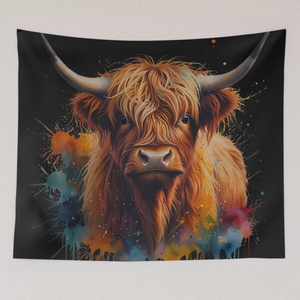Item preview, Highland Bull watercolour with dripping paint. designed and sold by FocusedArt.