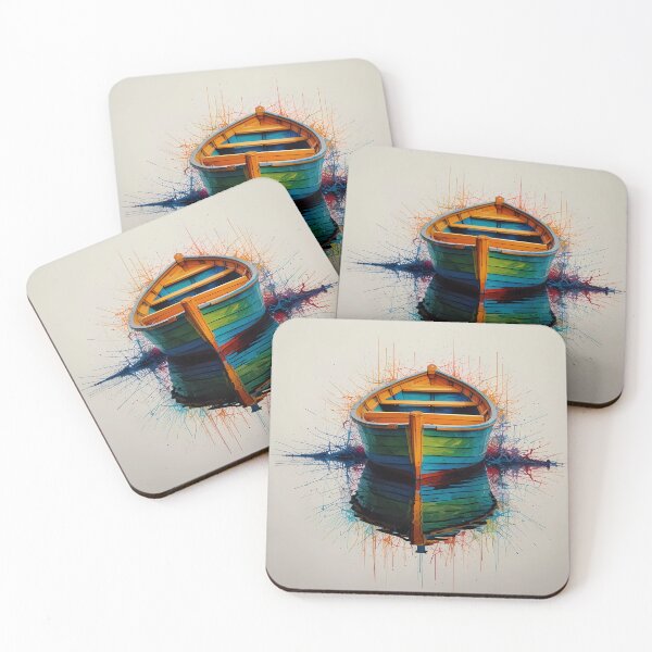 Item preview, Pequeño barco pesquero acuarela con pintura goteando. designed and sold by FocusedArt.