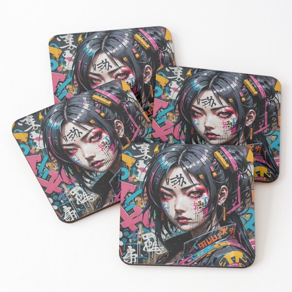 Item preview, Cybergirl Kanji Graffiti, Japanese Street Art, Colourful Pattern designed and sold by Burn-Ego.