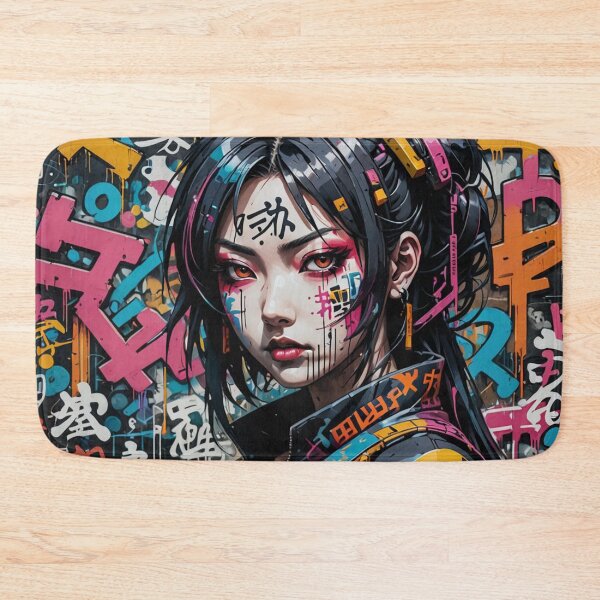 Item preview, Cybergirl Kanji Graffiti, Japanese Street Art, Colourful Pattern designed and sold by Burn-Ego.