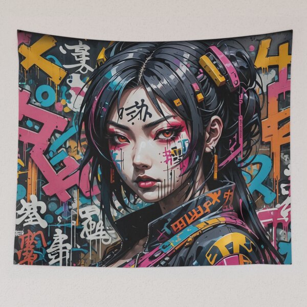 Item preview, Cybergirl Kanji Graffiti, Japanese Street Art, Colourful Pattern designed and sold by Burn-Ego.