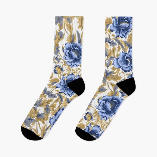 Item preview, Countryside Blooms Blue and Gold Heritage Floral designed and sold by meggydesigns.