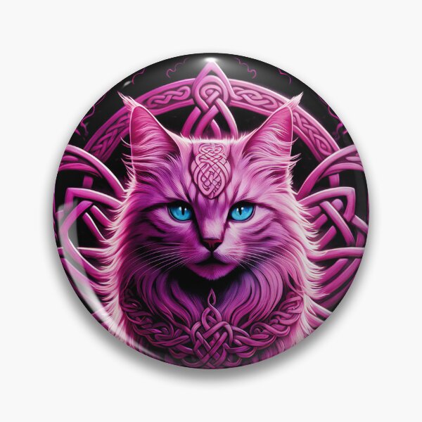 Item preview, Celtic Cat Neon Blue Eyes Pink Knotwork designed and sold by BreakerPascal.