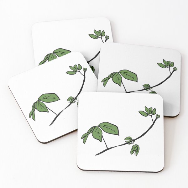 Item preview, Green and black branches and leaves hand drawing on white background design for fabric print or vintage logo designed and sold by pipikijung.