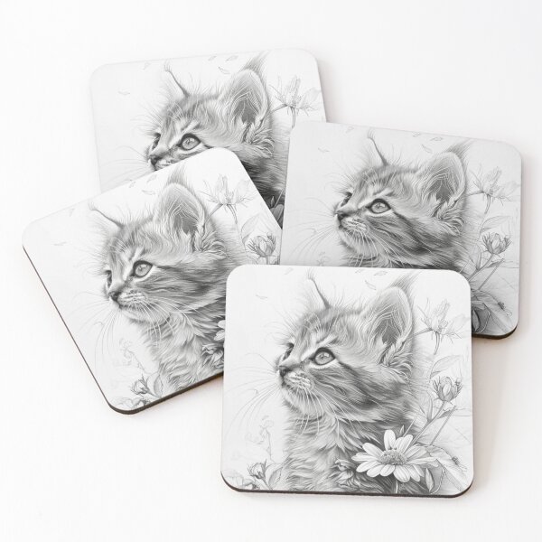 Item preview, Black and white cat pencil drawing designed and sold by Pencil-Art.