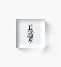 Vintage Engraved Floral Monogram Letter I Acrylic Block