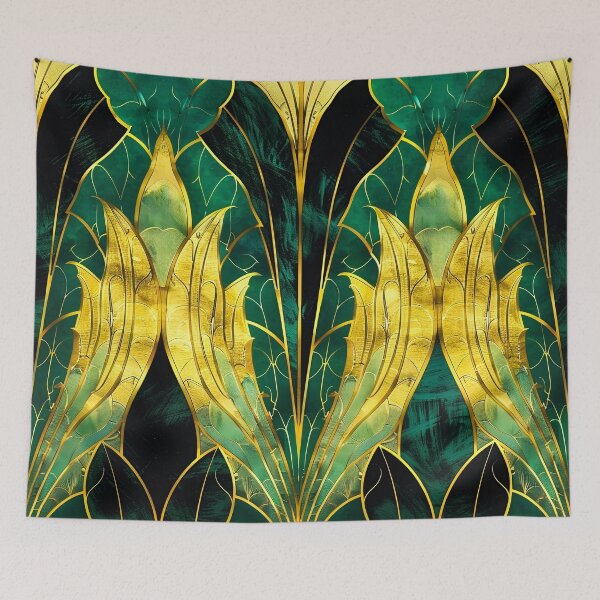Item preview, Gatsby Inspired Pattern, Glamour Dark Green Gold Aesthetic designed and sold by Vic Torys ☆.