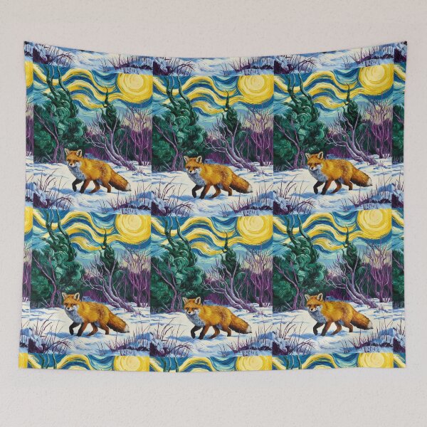 Item preview, Fox Portrait. Winter season, snowy fox, vintage fox, fox painting, Vincent van Gogh style designed and sold by FoxVibes.