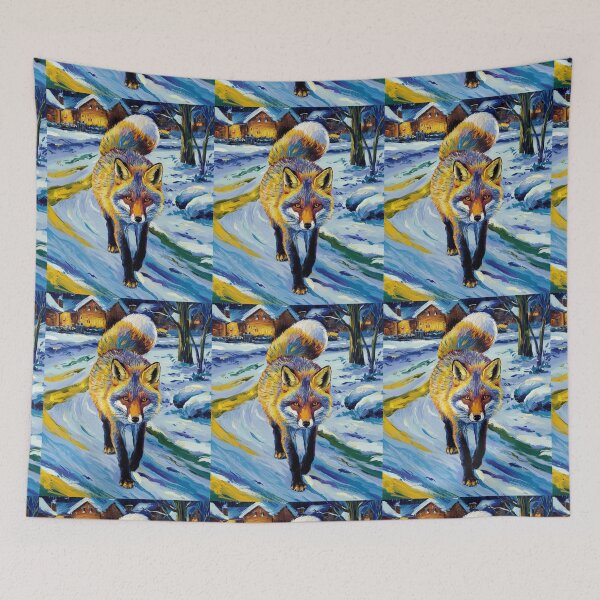 Item preview, Fox Portrait. Winter season, snowy fox, vintage fox, fox painting, Vincent van Gogh style designed and sold by FoxVibes.