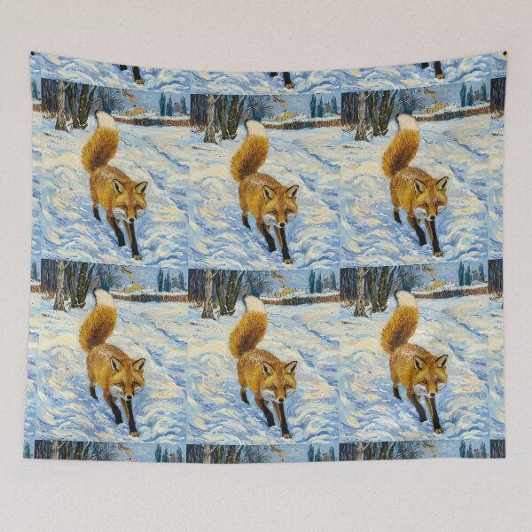 Item preview, Fox Portrait. Winter season, snowy fox, vintage fox, fox painting, Vincent van Gogh style designed and sold by FoxVibes.