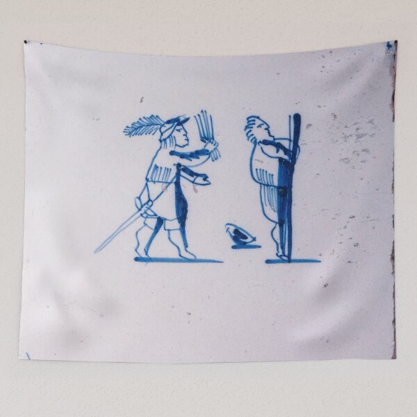 Item preview, Whipping punishment on a17th century Delft blue tile  designed and sold by Photopat.