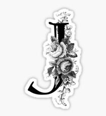 Vintage Engraved Floral Monogram Letter J Sticker