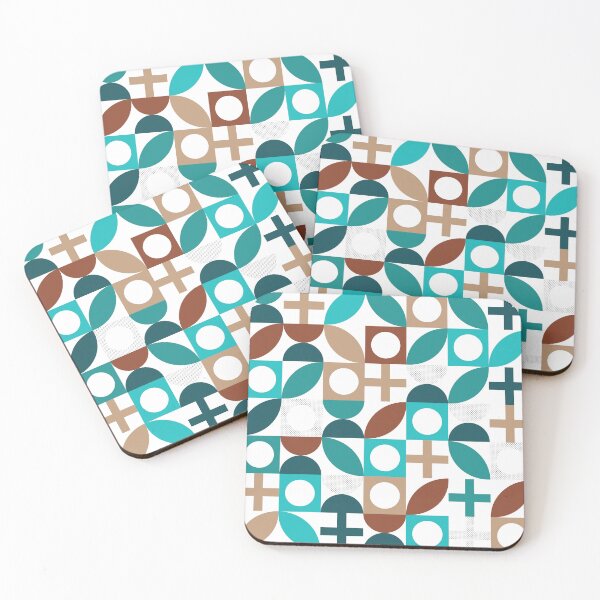 Item preview, Bauhaus Pattern 5 turquoise cyan teal and brown shapes pattern designed and sold by LD ART.