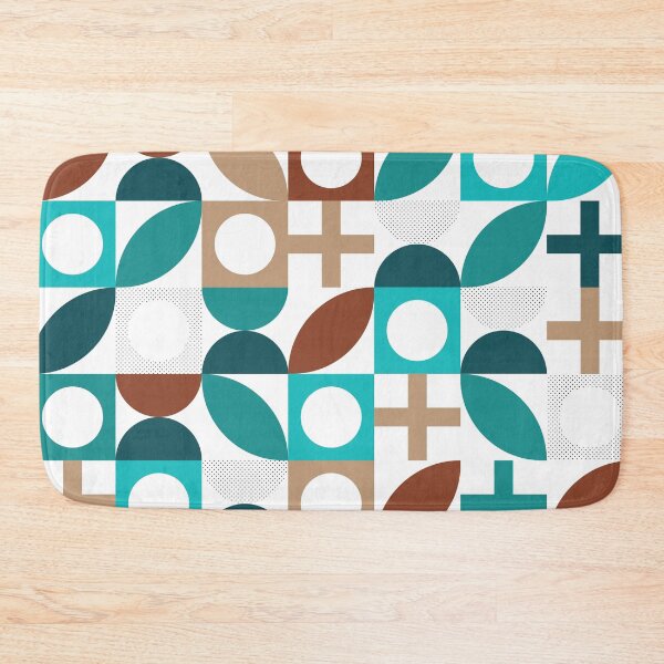 Item preview, Bauhaus Pattern 5 turquoise cyan teal and brown shapes pattern designed and sold by LD ART.