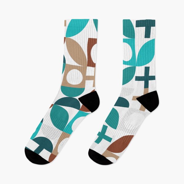 Item preview, Bauhaus Pattern 5 turquoise cyan teal and brown shapes pattern designed and sold by LD ART.