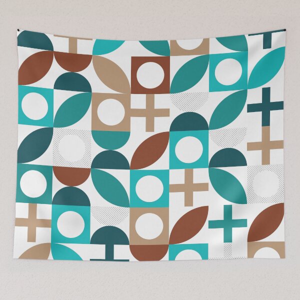 Item preview, Bauhaus Pattern 5 turquoise cyan teal and brown shapes pattern designed and sold by LD ART.