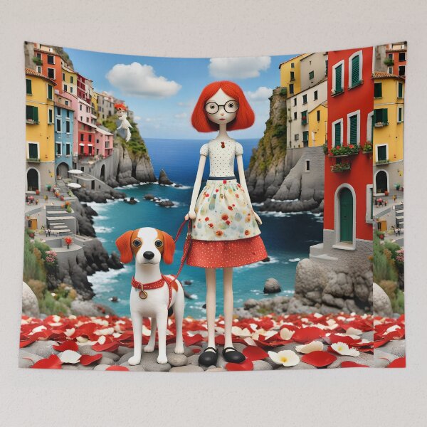 Item preview, Doll with dog in Cinqueterre  Italy spaniel cockerspaniel harbour  designed and sold by Coolparrotgirl.