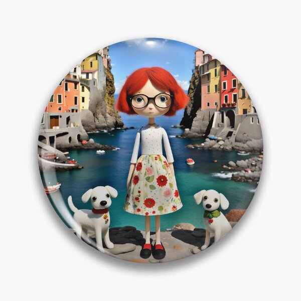 Item preview,  Doll with white dog in Cinqueterre  Italy  harbour  designed and sold by Coolparrotgirl.