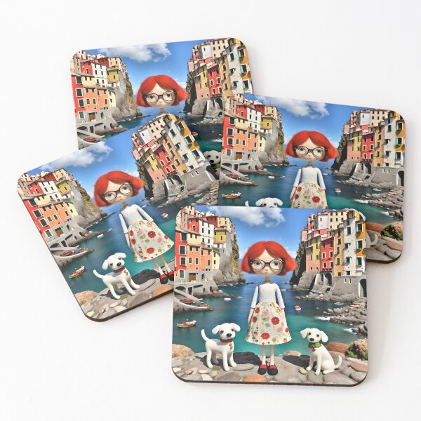 Item preview,  Doll with white dog in Cinqueterre  Italy  harbour  designed and sold by Coolparrotgirl.