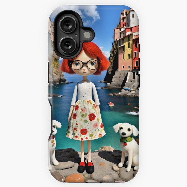 Aperçu de l'œuvre  Poupée avec chien blanc dans le port de Cinqueterre Italie  créée et vendue par Coolparrotgirl.