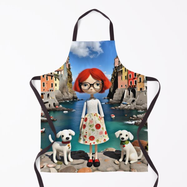 Item preview, Doll with white dog in Cinqueterre Italy harbour designed and sold by Coolparrotgirl.