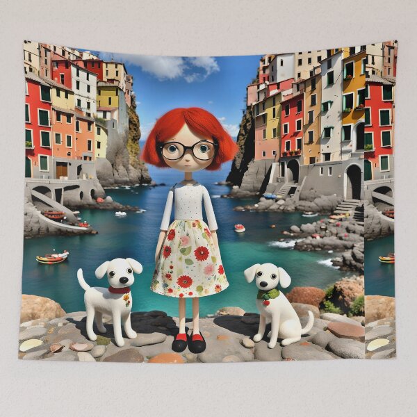 Item preview,  Doll with white dog in Cinqueterre  Italy  harbour  designed and sold by Coolparrotgirl.