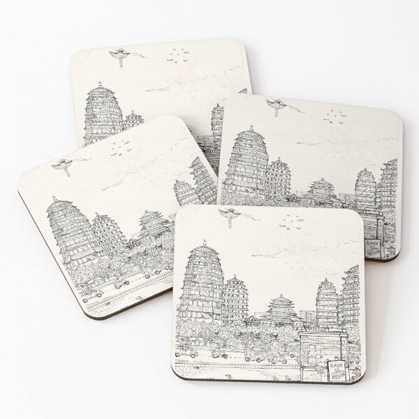 Item preview, Pagoda Saigon Vietnam Cityscape Pen and Ink Illustration designed and sold by Wall-Art-Sketch.
