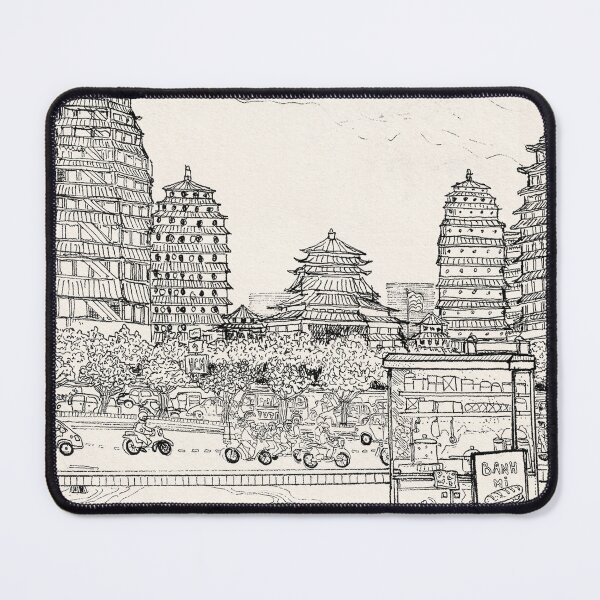 Item preview, Pagoda Saigon Vietnam Cityscape Pen and Ink Illustration designed and sold by Wall-Art-Sketch.