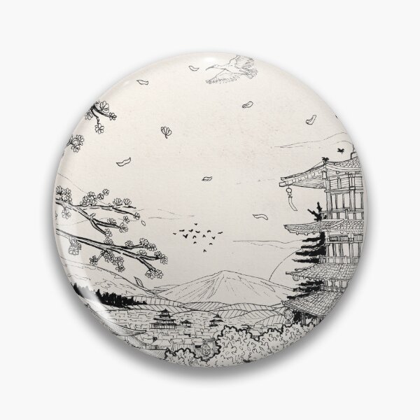 Item preview, Shinto Shrine Fuji Edo Period Japan Pen and Ink Illustration designed and sold by Wall-Art-Sketch.