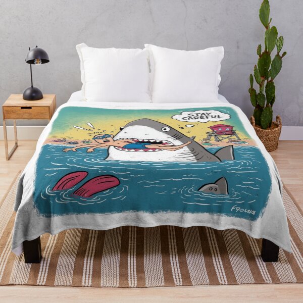 Aperçu de l'œuvre Requin et homme "restez prudent" créée et vendue par MyNiceDesigns.