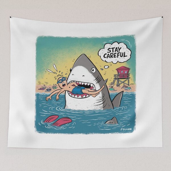 Item preview, Shark with man "stay careful" designed and sold by MyNiceDesigns.