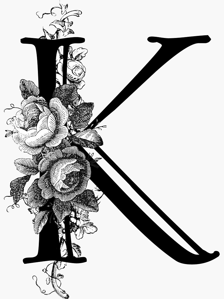 Vintage Engraved Floral Monogram Letter K Sticker For Sale By