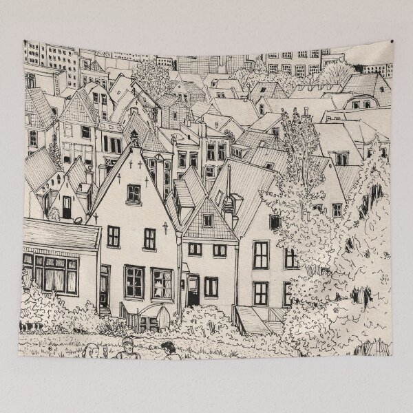 Item preview, Leiden South Holland Cityscape Netherlands - Pen and Ink Drawing Travel Art designed and sold by Wall-Art-Sketch.