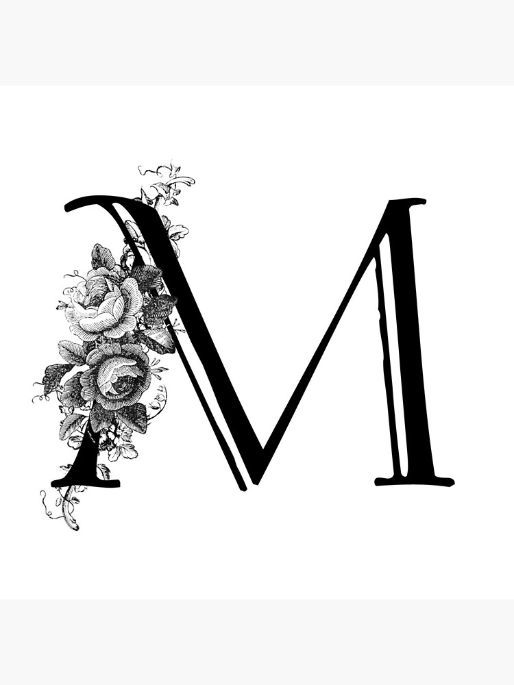 3dRose Floral Letter M Monogram - Black and White Stripes and Flowers  initial - Mouse Pad, 8 by 8-inch (mp_311499_1) 