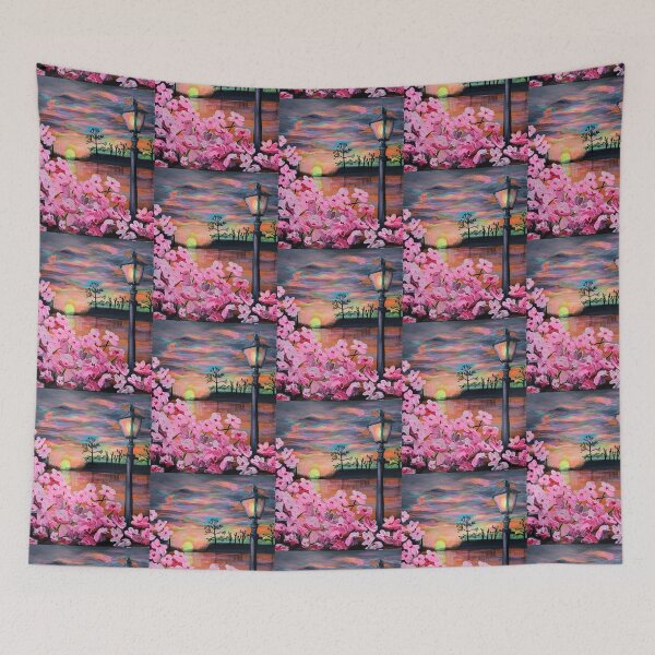 Item preview, Japanese Cherry Blossom In A Sunset Sky With Vintage Lantern designed and sold by ClosLineDesigns.