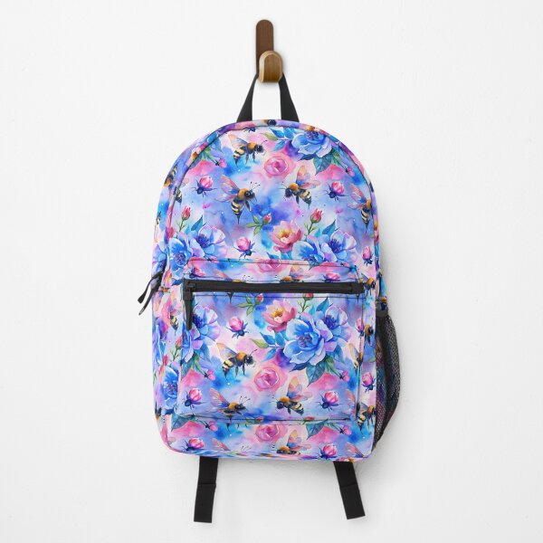 Item preview, Watercolor bumblebee with blue flowers pattern designed and sold by Meakm-art.