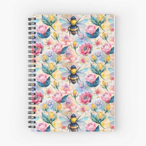 Item preview, Watercolor bumblebee with colorfull flowers pattern designed and sold by Meakm-art.