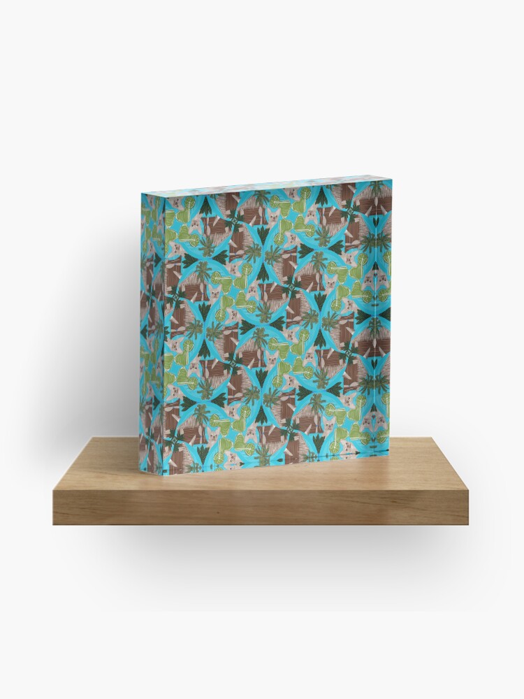 Acrylic Block, Chihuahuas Cabanas And Cocktails Art Deco Fans designed and sold by Triplicate Limited