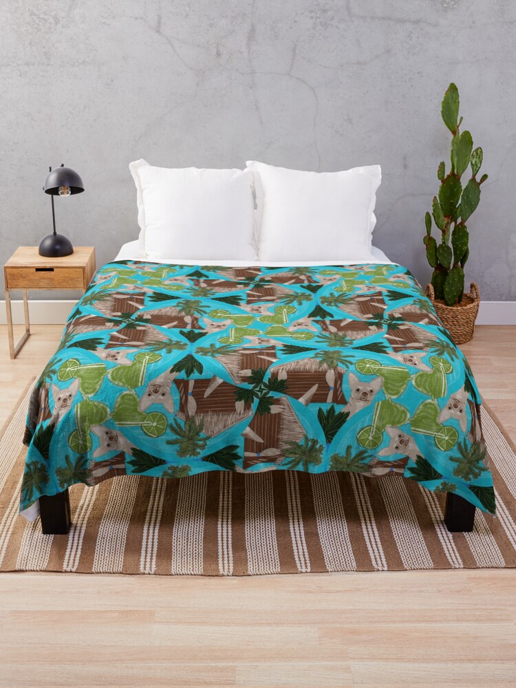 Throw Blanket, Chihuahuas Cabanas And Cocktails Art Deco Fans designed and sold by Triplicate Limited