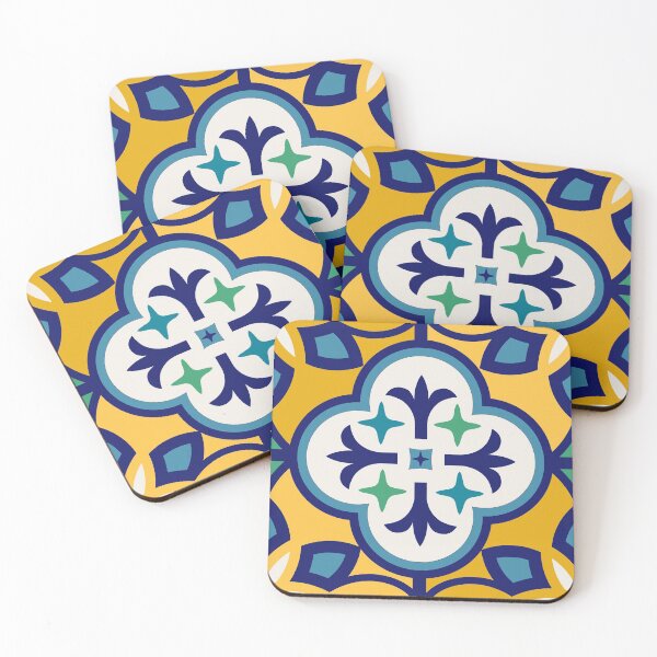 Item preview, Moroccan Tile in Yellow and Blue designed and sold by latheandquill.