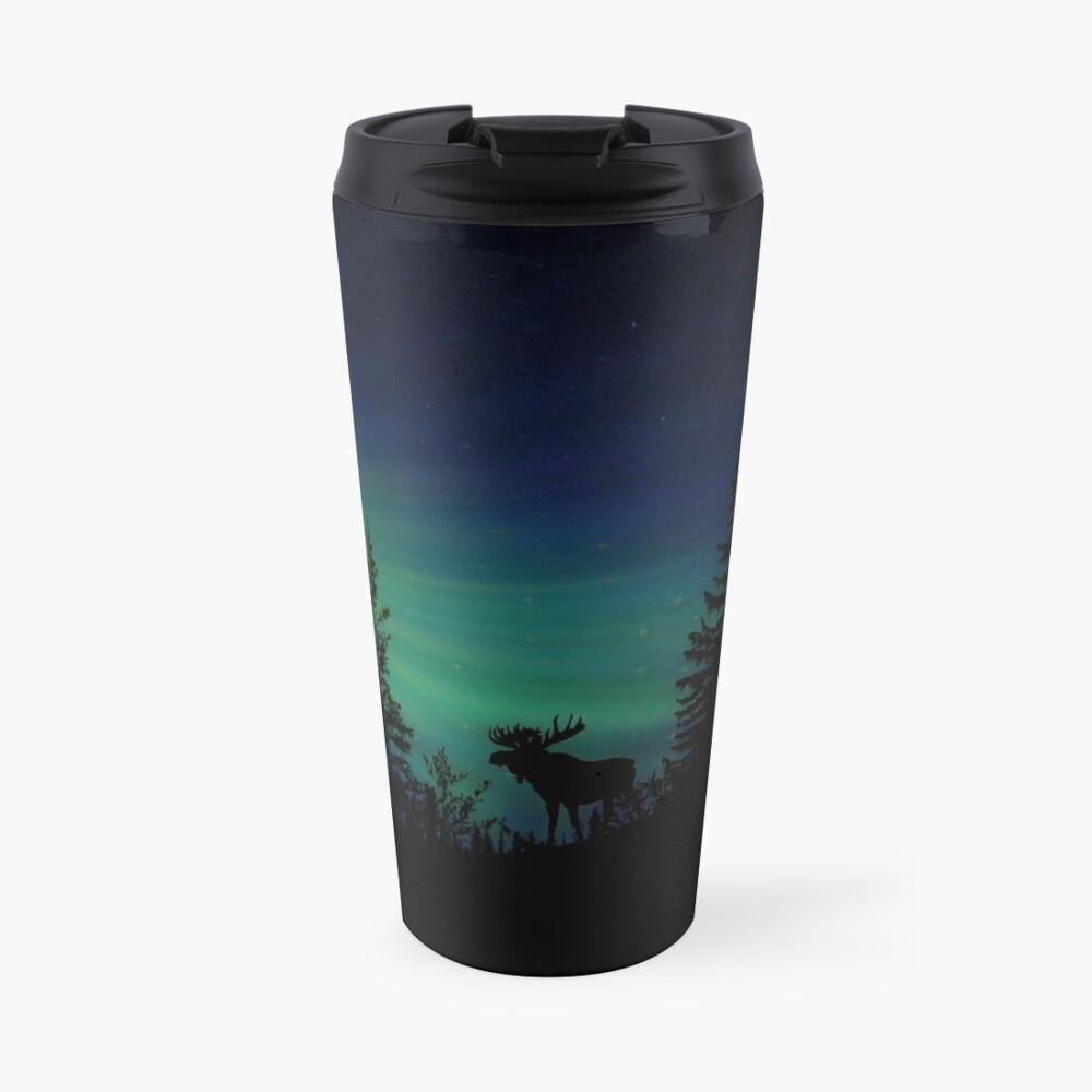 Moose with Northern Lights Travel Mug