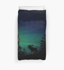 Moose with Northern Lights Duvet Cover