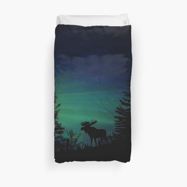 Moose with Northern Lights Duvet Cover