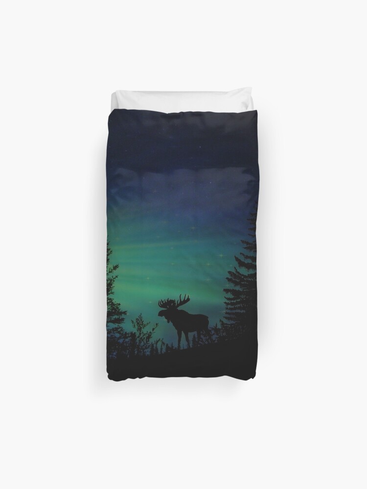 Moose With Northern Lights Duvet Cover By Crazycanonmom Redbubble