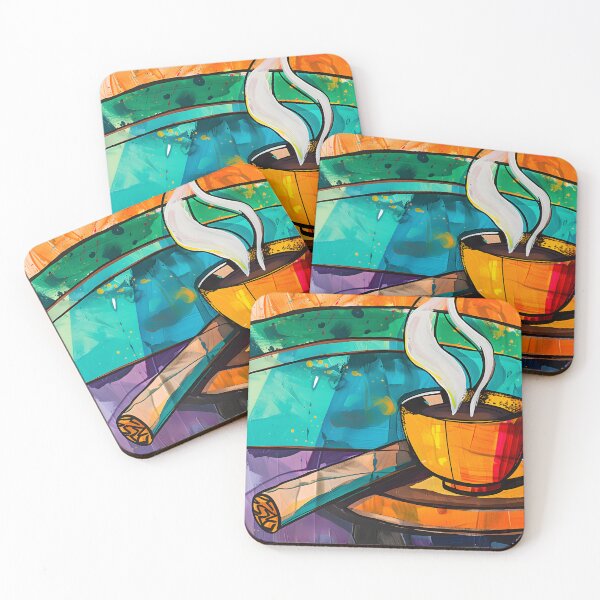 Item preview, Coffee and Cigar - Vibrant Multi-Colored Background with Abstract Shapes - AI Generated Art designed and sold by OlfactoART Studio.