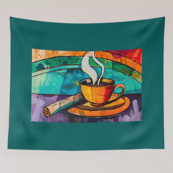 Item preview, Coffee and Cigar - Vibrant Multi-Colored Background with Abstract Shapes - AI Generated Art designed and sold by OlfactoART Studio.