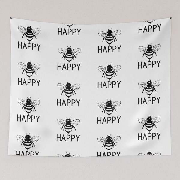 Item preview, Bee happy, black and white bee ,  positive inspirational be happy designed and sold by Inktown.